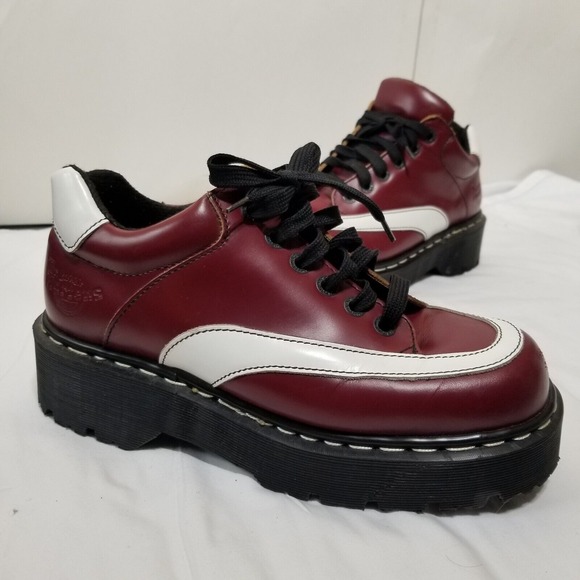 Vtg Dr Martens‎ 8345 England Platform Cherry Red/white Shoes Men's Sz 8 - Picture 1 of 16